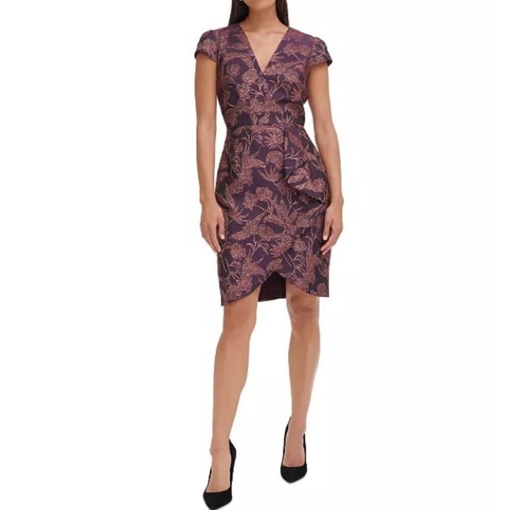 Vince Camuto Metallic Jacquard Sheath Dress In Aubergine Size 4 Nwot